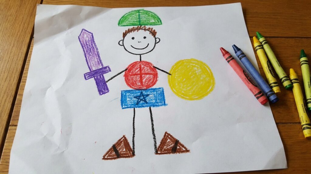 La armadura de Dios explicada para niños: dibujo con las 6 piezas de Efesios 6