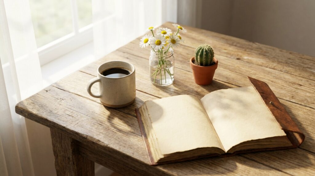 Feliz miércoles bendiciones: café, flores y Biblia en la mitad de la semana