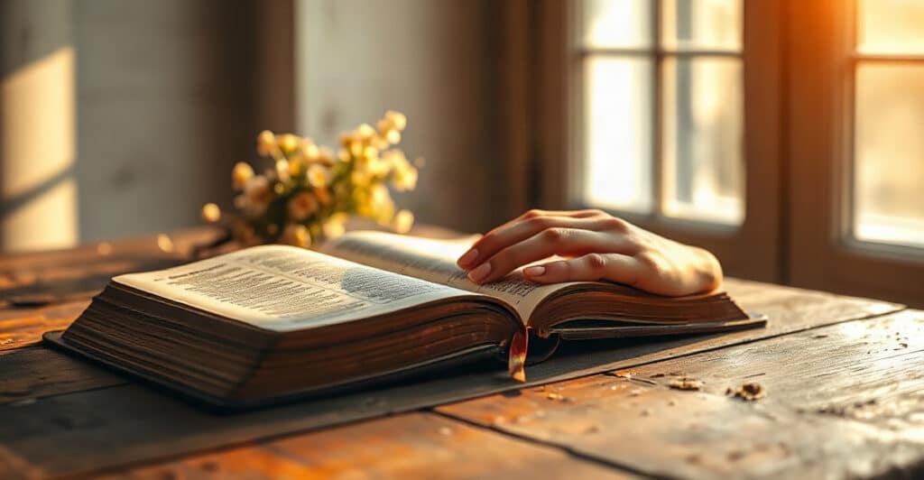 Biblia abierta con luz cálida, temas para predicar a mujeres cristianas
