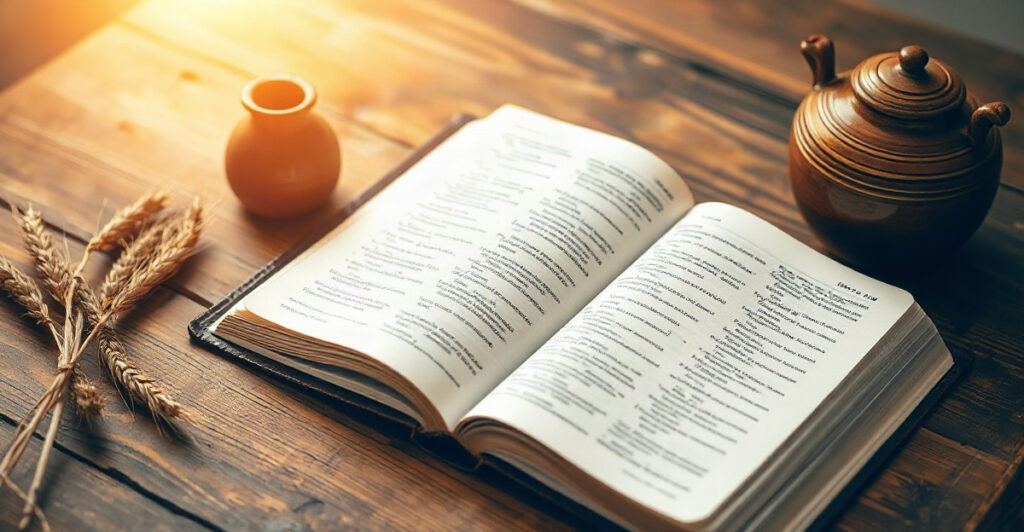 Biblia abierta con vasija de barro, temas para predicar a mujeres de la Biblia