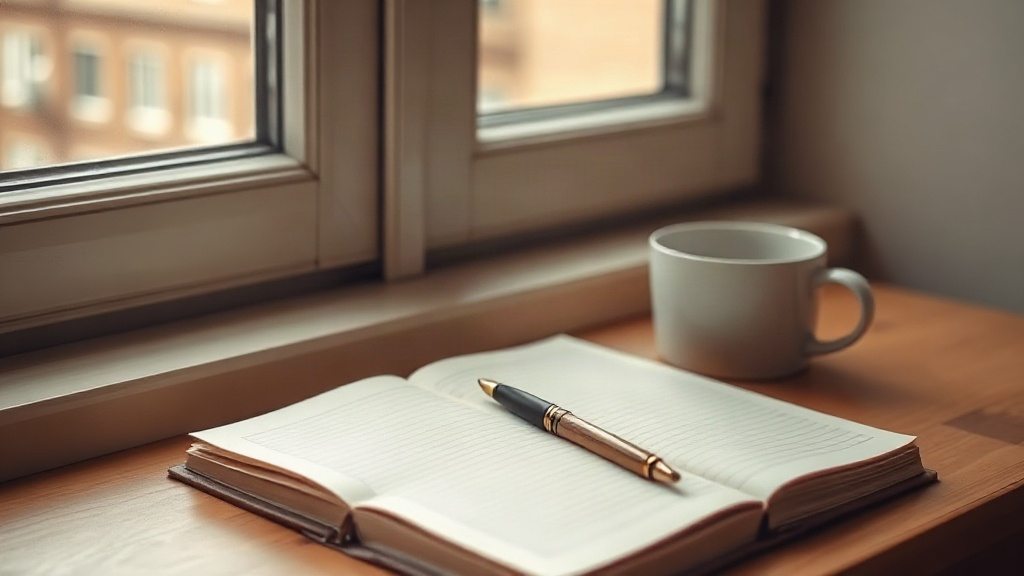 Cuaderno y pluma junto a una ventana, lección de mujeres bíblicas